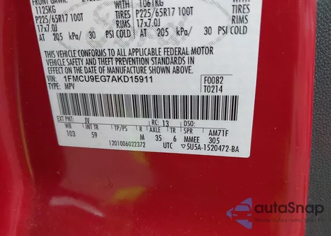 2010 Ford Escape Limited z USA, uszkodzony, nr VIN 1FMCU9EG7AKD15911